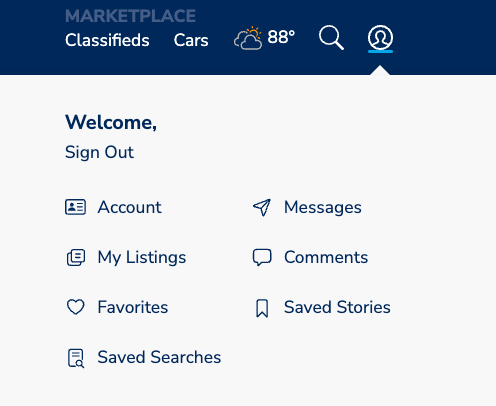KSL.com account menu showing My Listings