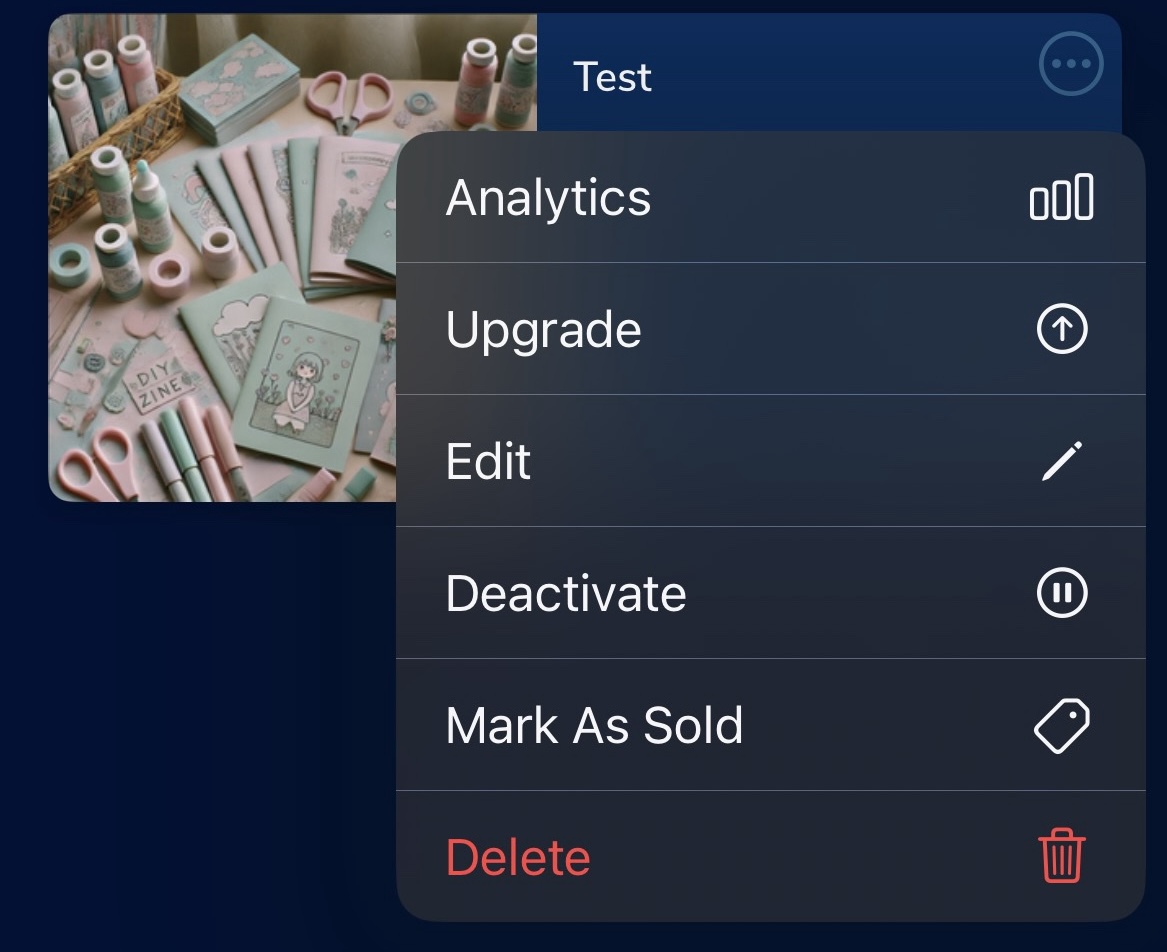 KSL Classifieds listing card with the three-dot menu