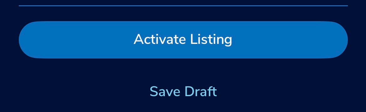 Bottom of the listing form showing Activate Listing and Save Draft