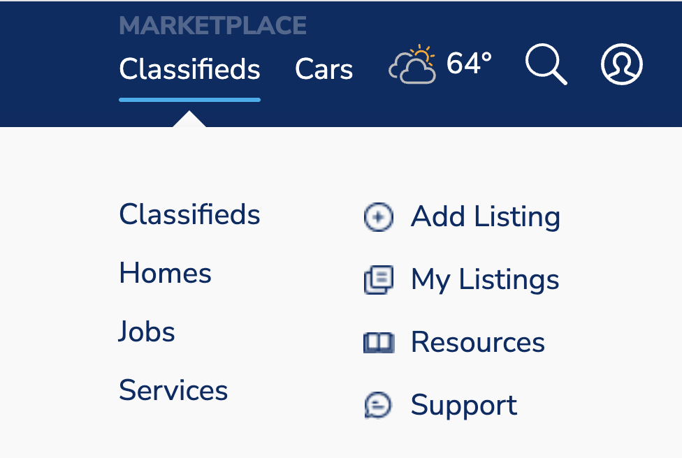 KSL.com Marketplace navigation showing Classifieds and Add Listing