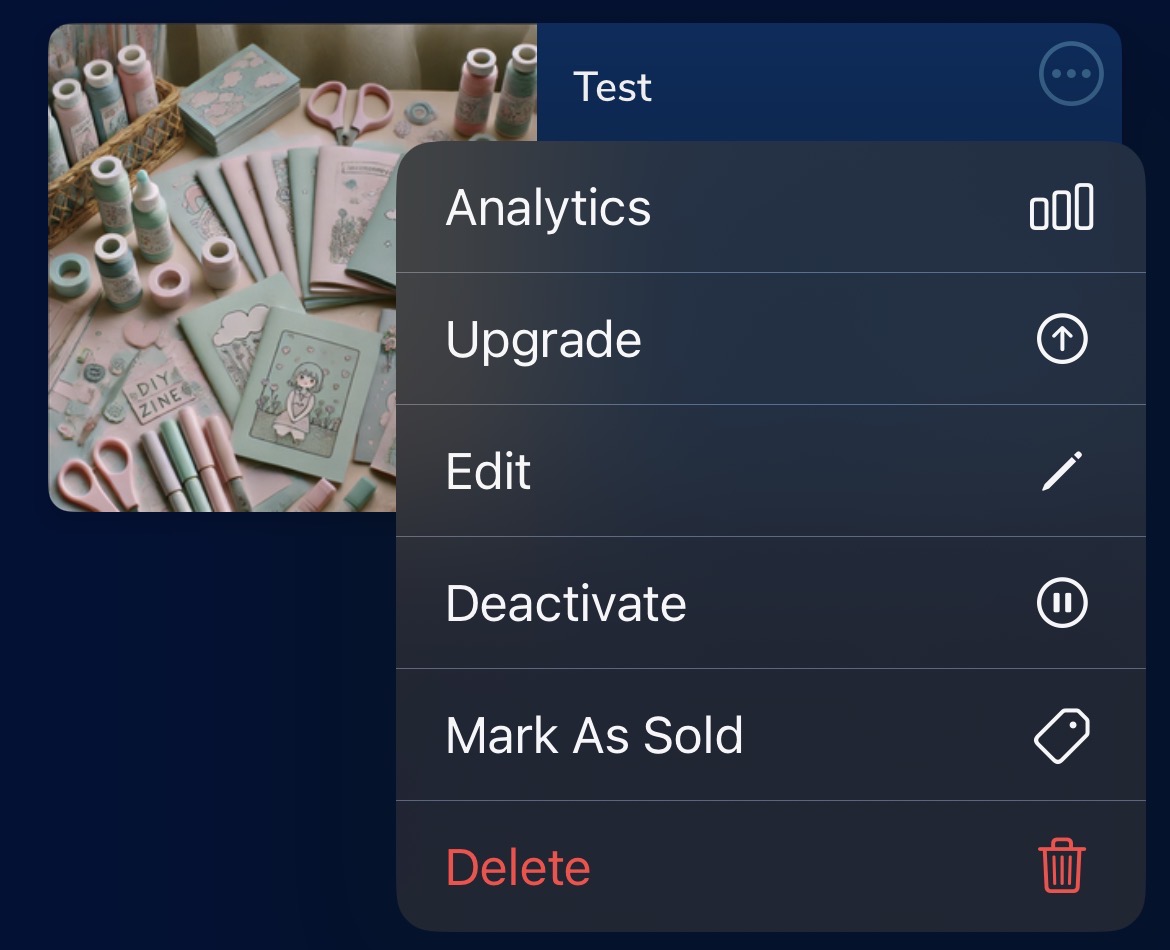 Three-dot menu for an active Classifieds listing in the KSL app