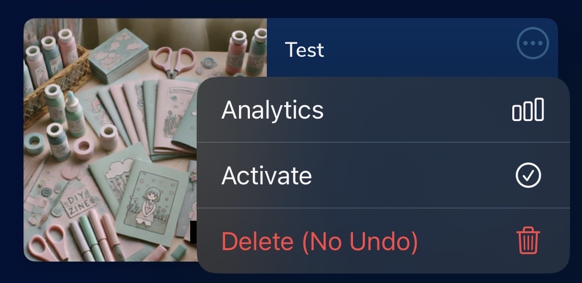 Three-dot menu for a deleted KSL Classifieds listing showing Activate and Delete No Undo