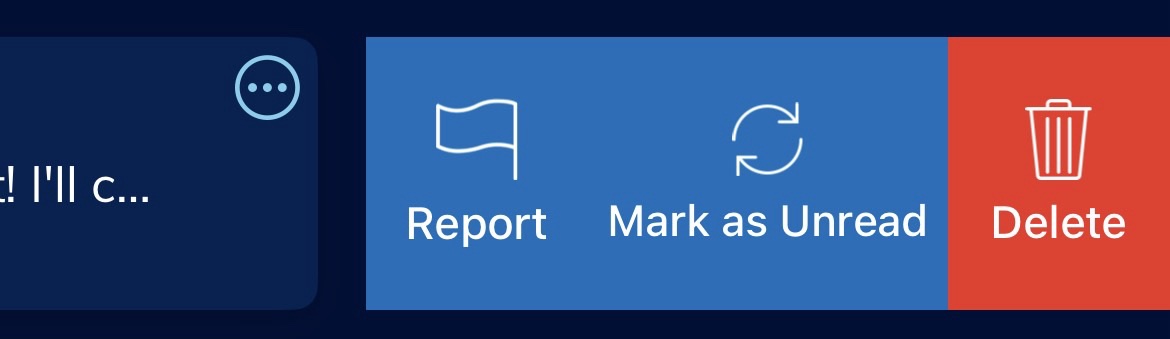 KSL Classifieds app conversation options showing Report, Mark as Unread, and Delete