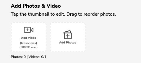 Add Photos and Video section showing Add Photos