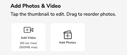 Add Photos and Video screen for a KSL Cars listing