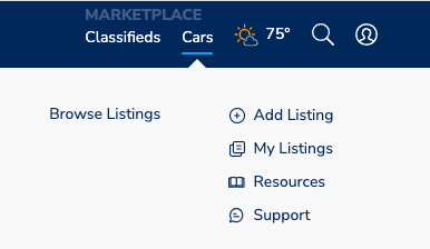 KSL.com Cars menu showing Add Listing