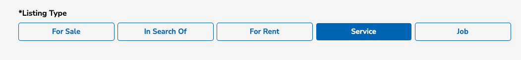 Listing Type row with Service option