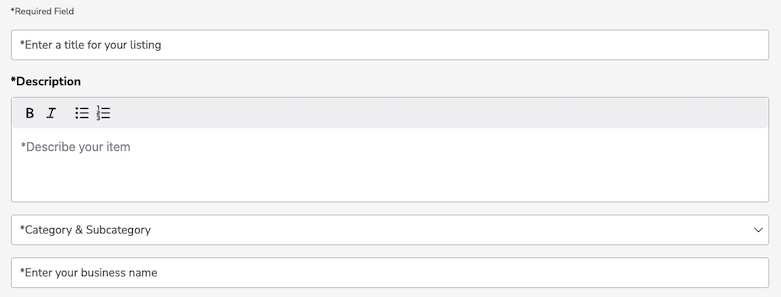Category and Subcategory dropdown