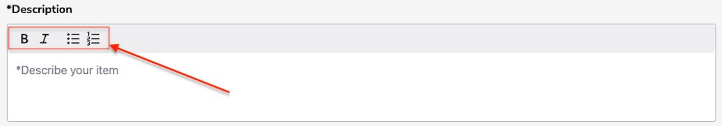 Listing description editor formatting tools