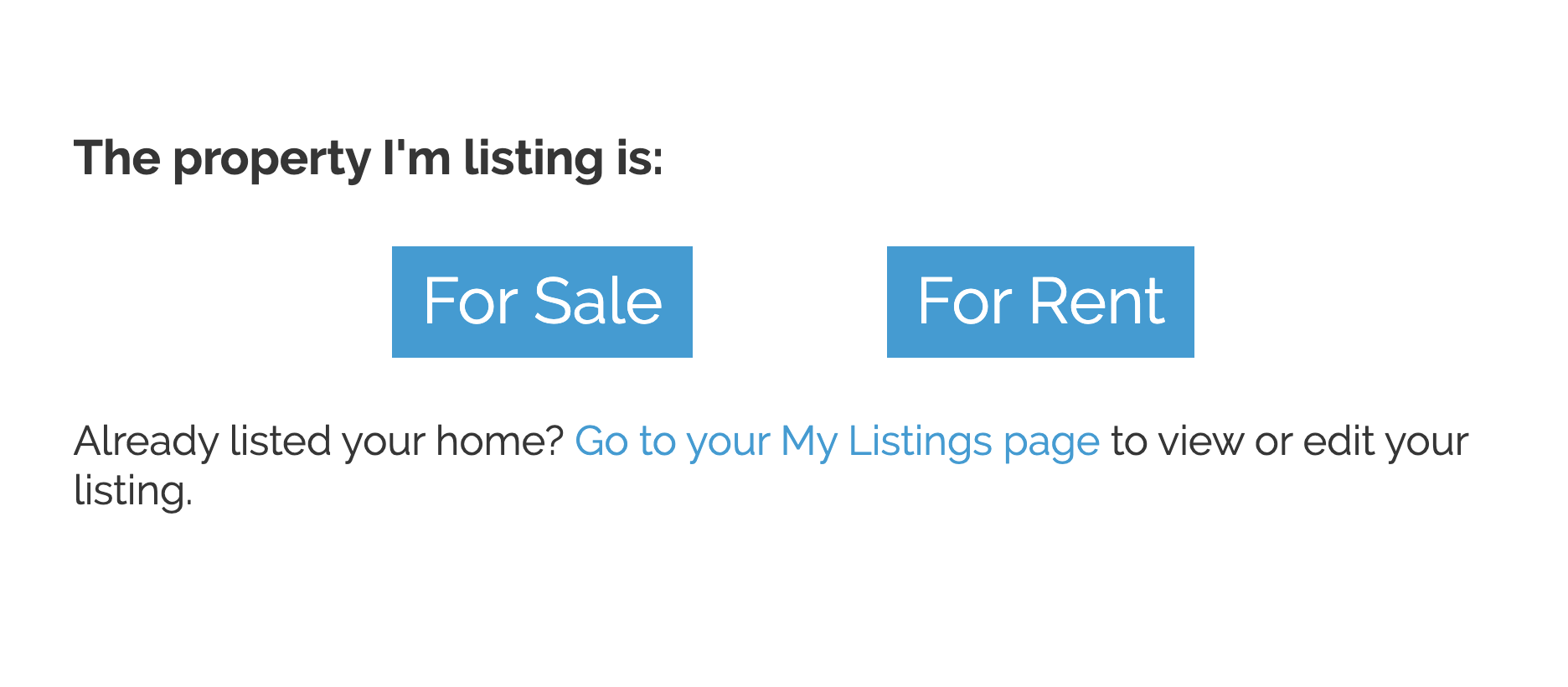 Homes listing type selection showing For Rent