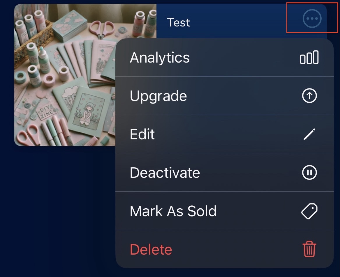 Upgrade option in the KSL Classifieds app listing menu