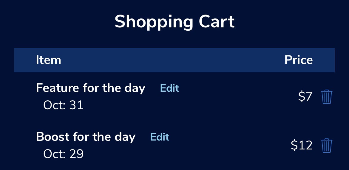 Shopping Cart showing the trash can icon in the KSL Classifieds app